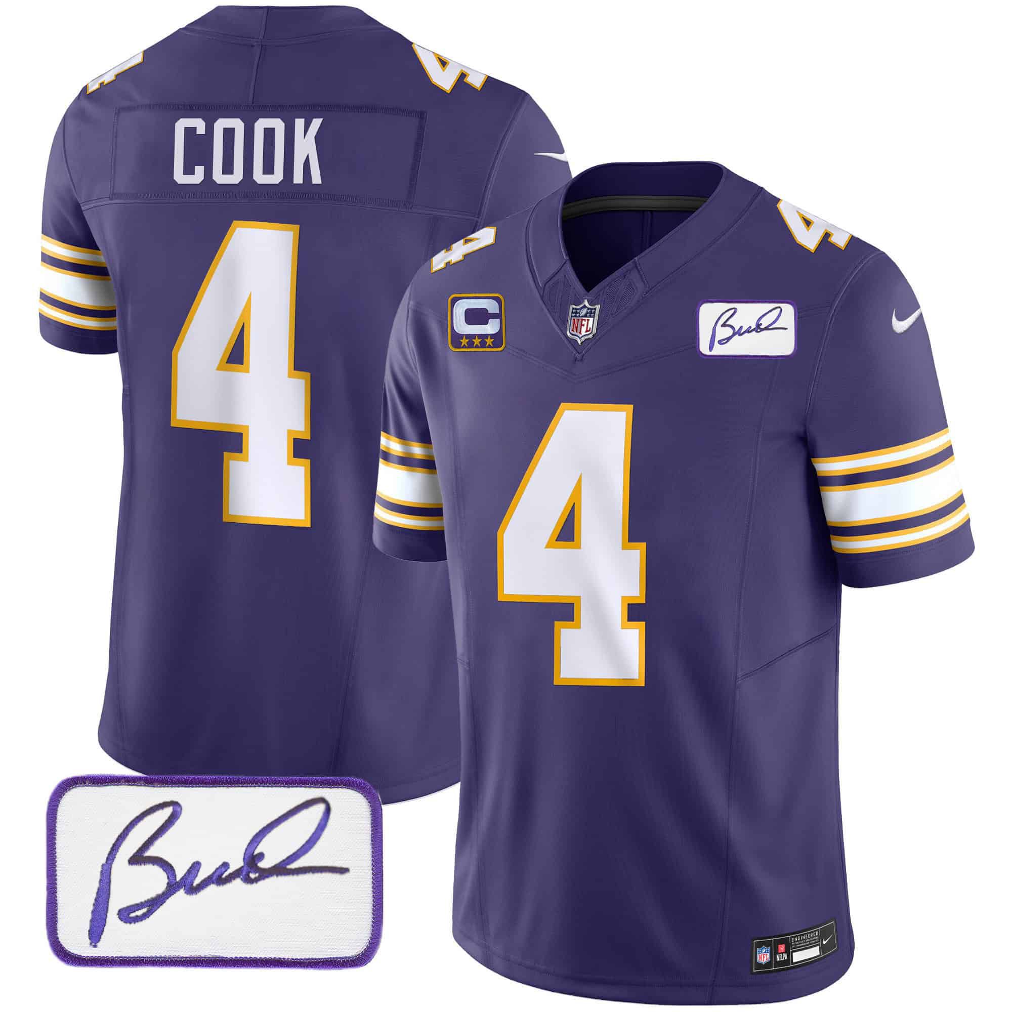 Men Minnesota Vikings #4 Cook Purple 2024 Nike Bud Grant Patch Classic Limited NFL Jersey style 1->indianapolis colts->NFL Jersey